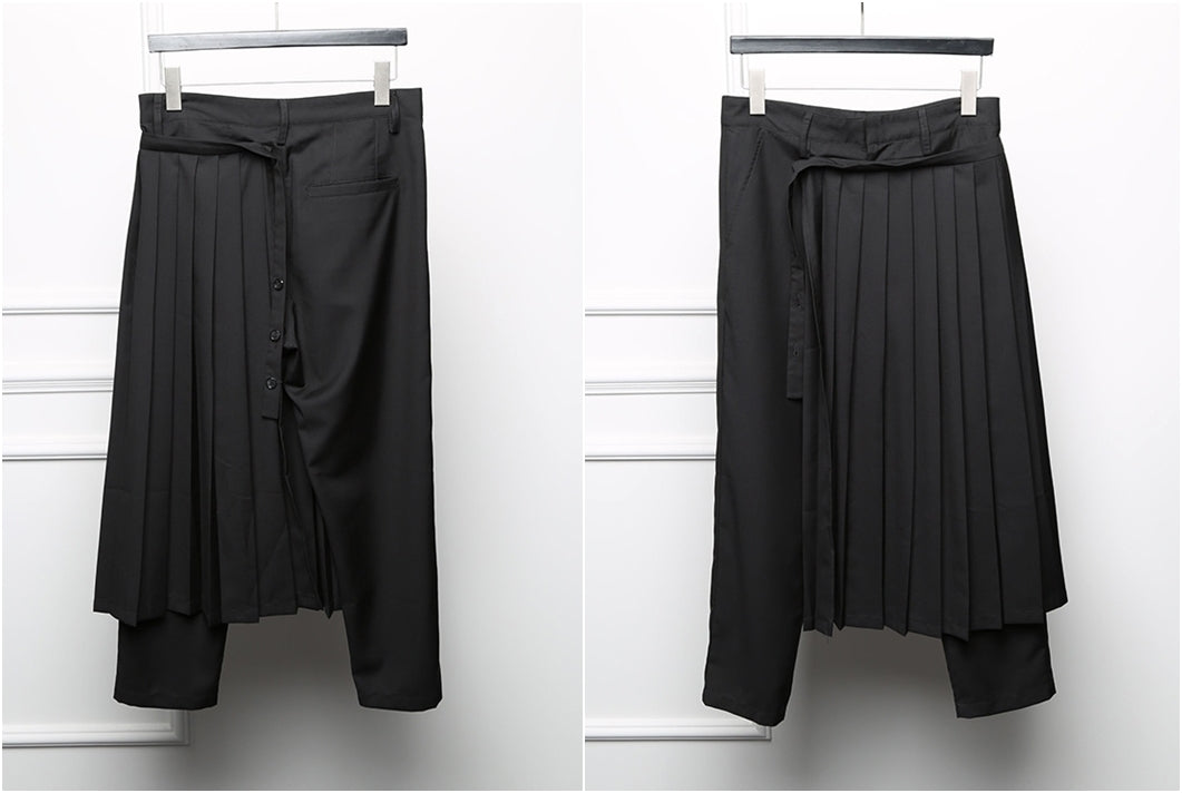 Detachable Wrap Skirt Layer Suit Pants / Pleated Skirt - Ofelya Boutique