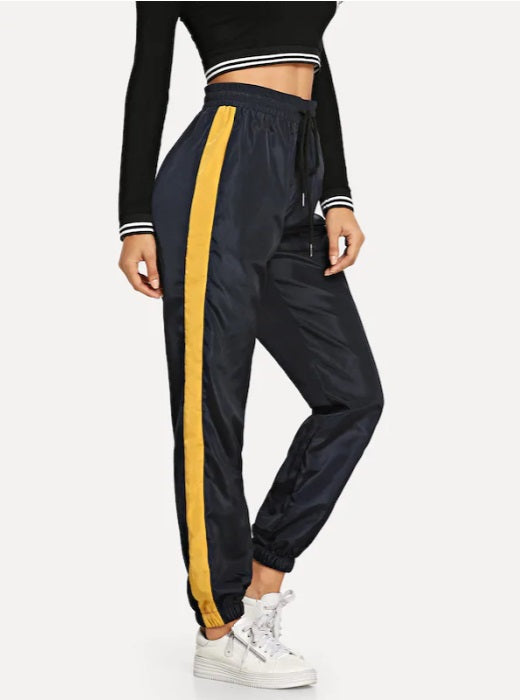 High Waisted Satin Side Striped Jogger Pants