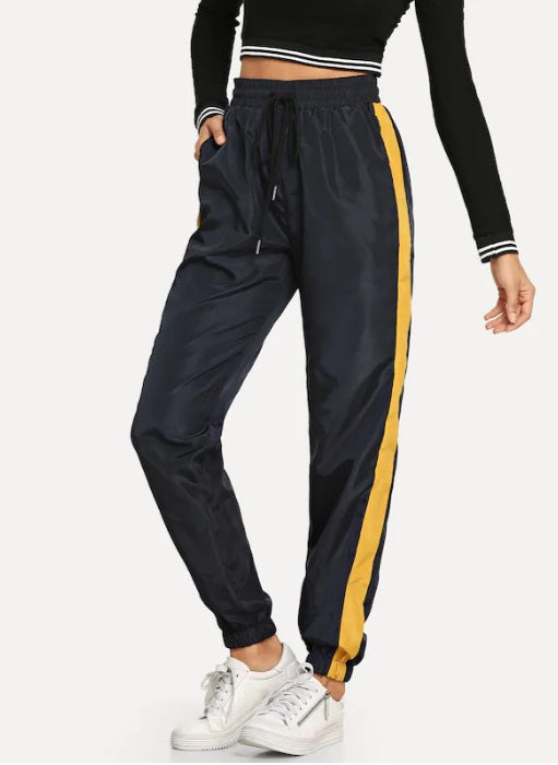 High Waisted Satin Side Striped Jogger Pants