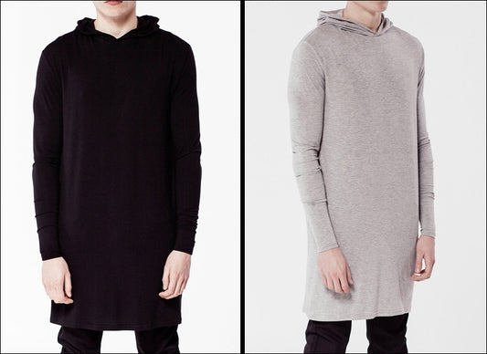 Extended Essential Hooded Long Sleeve Drop Back Under T-shirt Viscose Tee