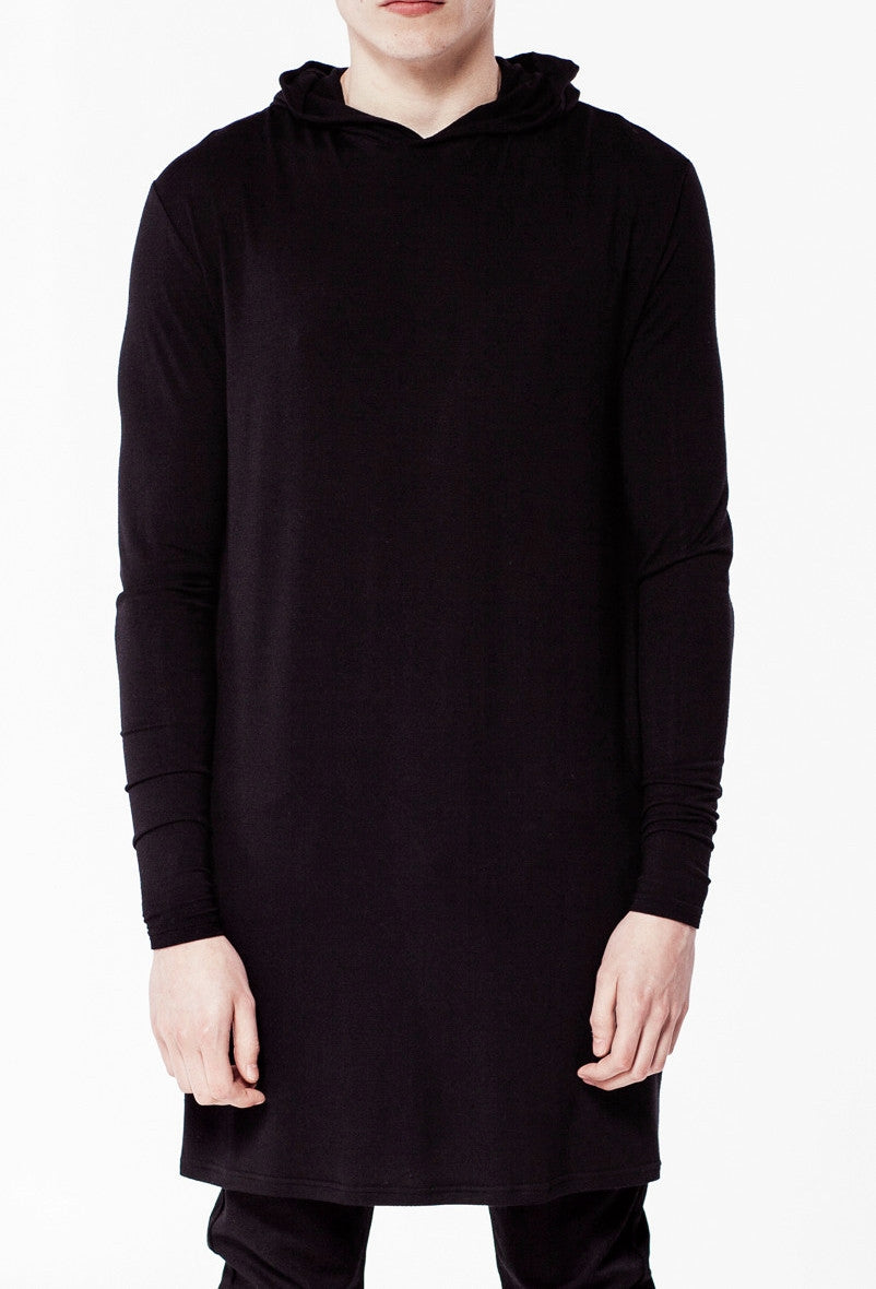 Extended Essential Hooded Long Sleeve Drop Back Under T-shirt Viscose Tee
