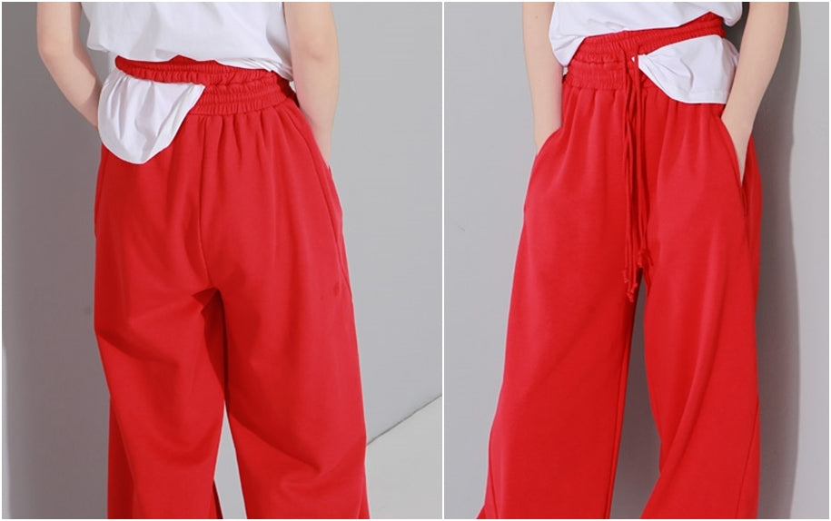 Elastic Double High Waist Trousers and Crop Top for Women Pants
