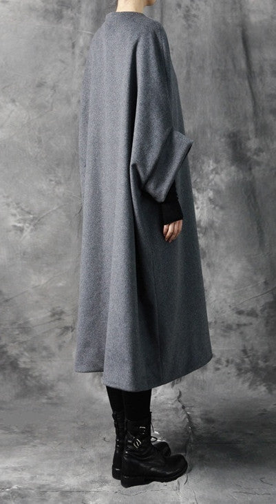 Avangarde Women Coat / Oversized Overlong Wool Long Sleeve Minimalist Style