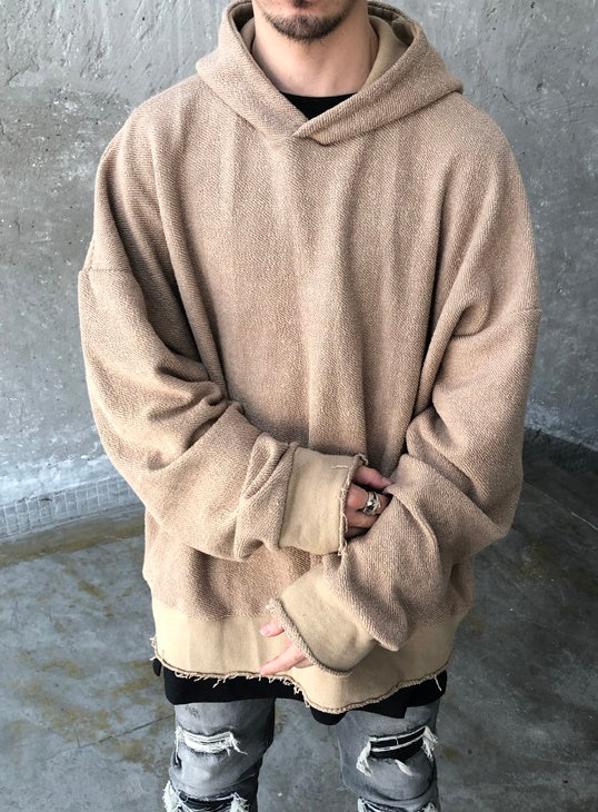 Ripped Frayed Essential Cross Hoodie / Oversized Raw Edges Men's