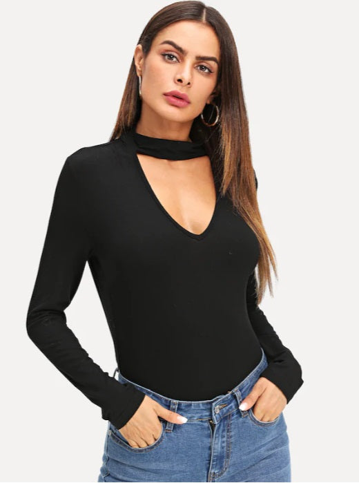 Women Asymmetric Cutout Fitted Long Sleeve Night Out Tee