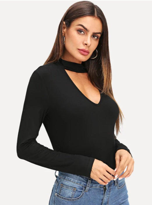 Women Asymmetric Cutout Fitted Long Sleeve Night Out Tee