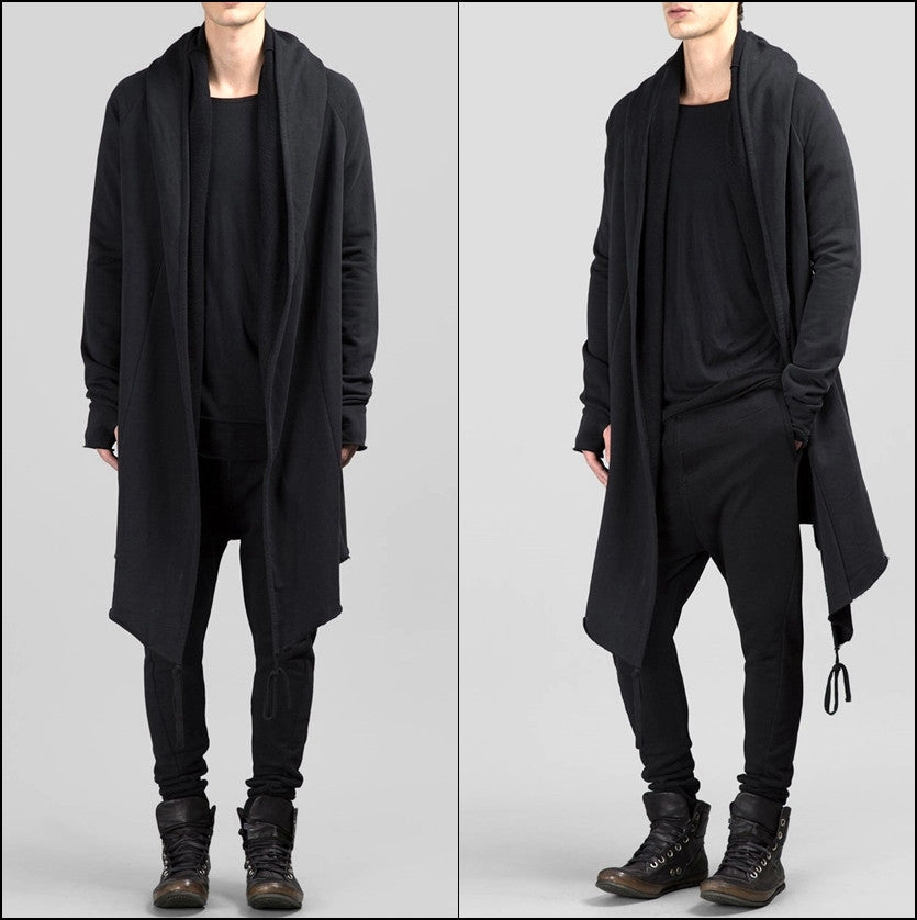 Black Long Sweater Cardigan With Hood / Glove Sleeves - LONG ASYMMETRI –  Ofelya Boutique
