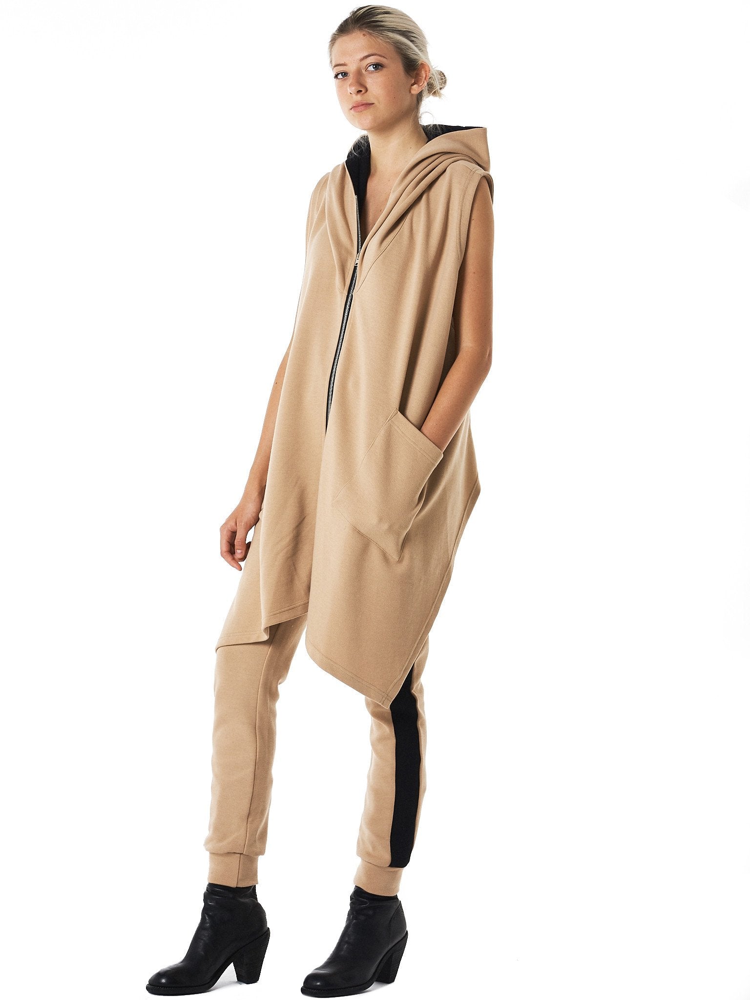 Long sleeveless hot sale hooded cardigan