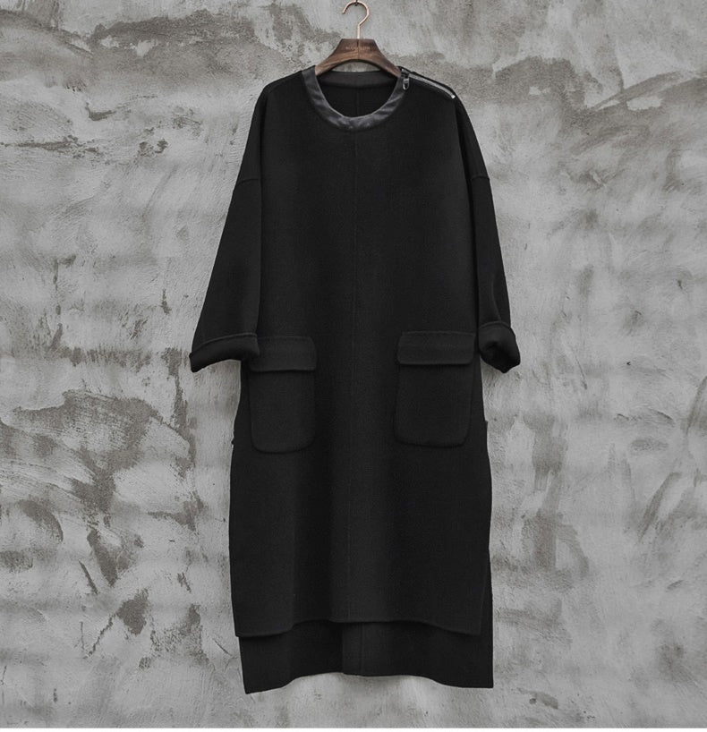 Handmade Double-sided Wool Coat Dress / Unisex Long Hedging Loose Fleece Dress