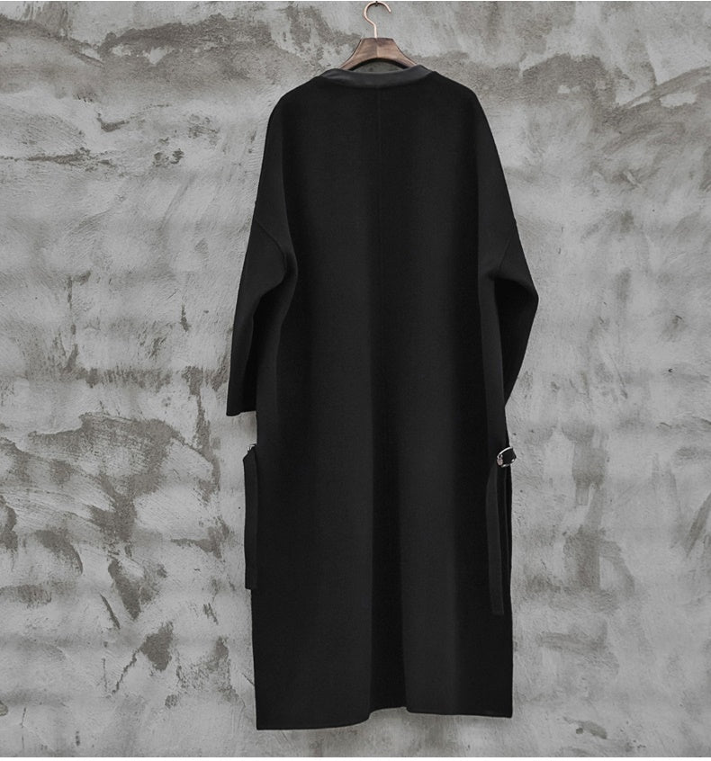Handmade Double-sided Wool Coat Dress / Unisex Long Hedging Loose Fleece Dress