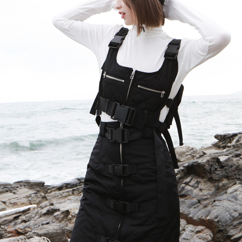 Women SET Multi-pocket Tactical Vest with Strap Buckle Decoration