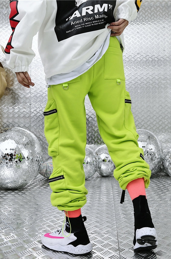 Fluorescent Multi-Pocket Sports Pants Jogger / Men's Trend Casual Pants ACW