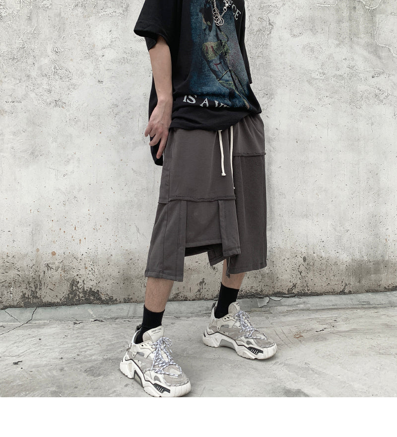 Men Irregular Stitching Retro High Street Shorts - Hip-hop Terry Pants