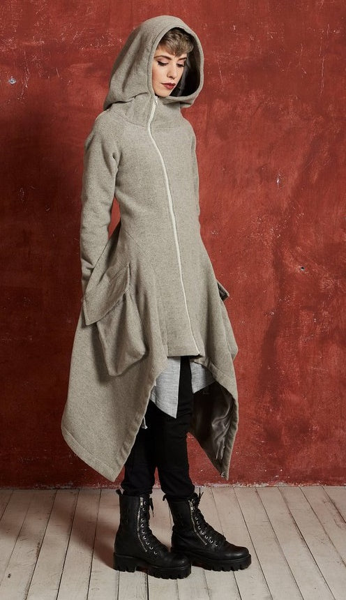XS-6XL Plus Size Women Asymmetric Raw Cut Detail Big Pocket Long Winter Coat Jacket