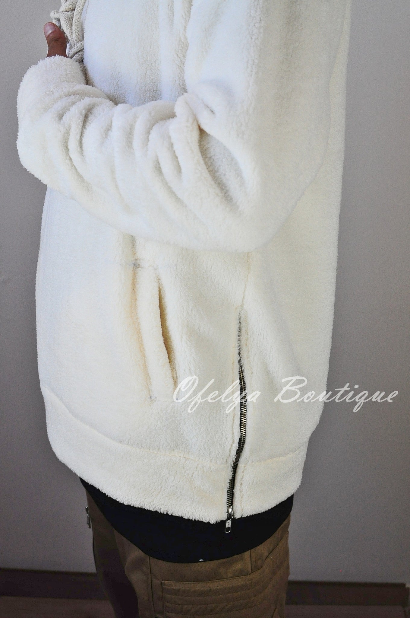Raf Bubble Furry Side YKK Zip-up Hoodie  Zipper Warm Sherling Sweatshirt Winter