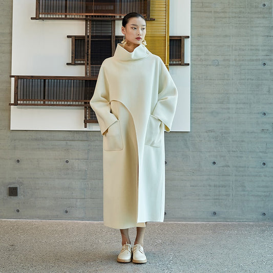 Original Design Women Overlong Double-Sided Woolen Coat-Dress