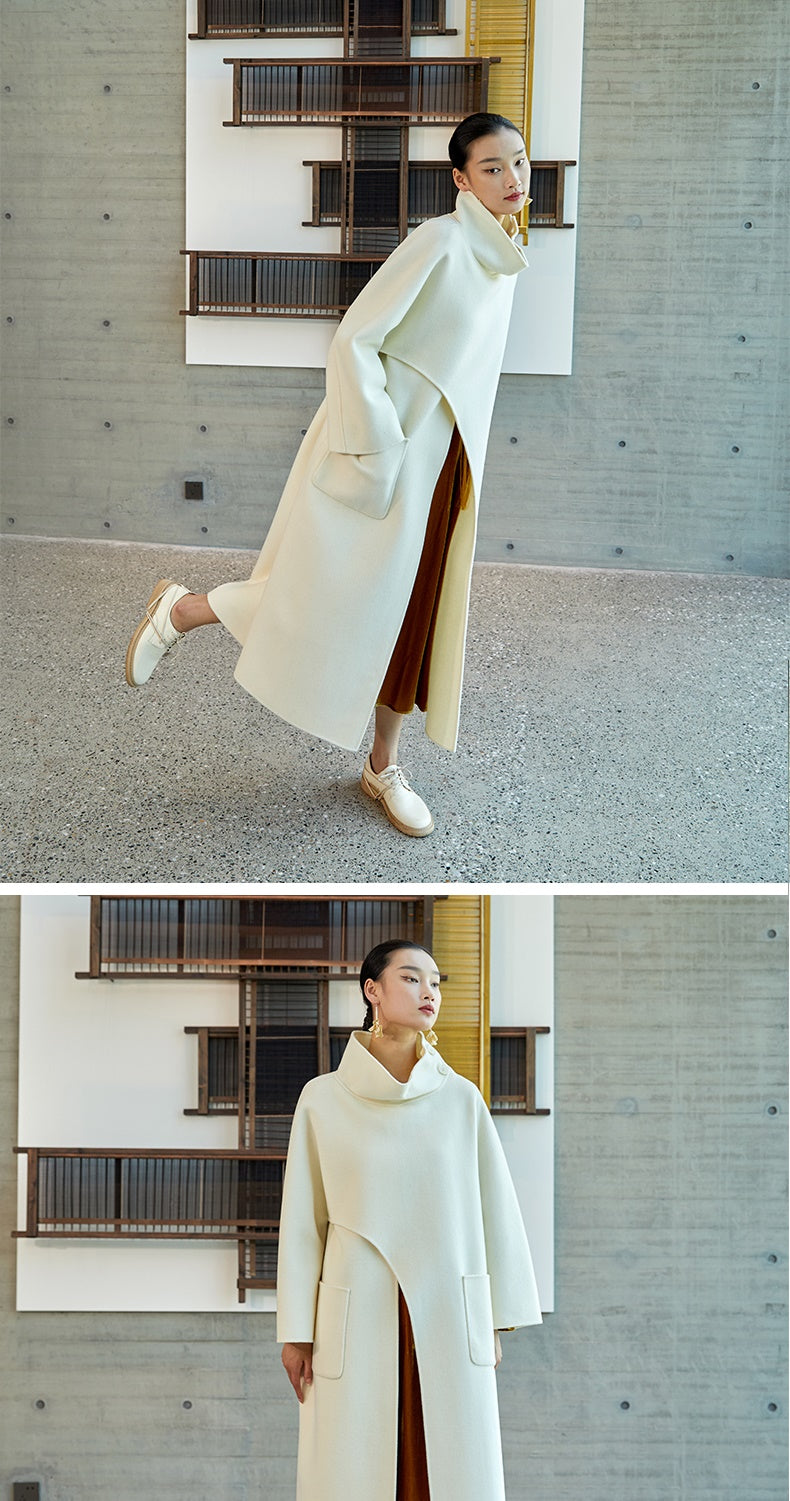 Original Design Women Overlong Double-Sided Woolen Coat-Dress
