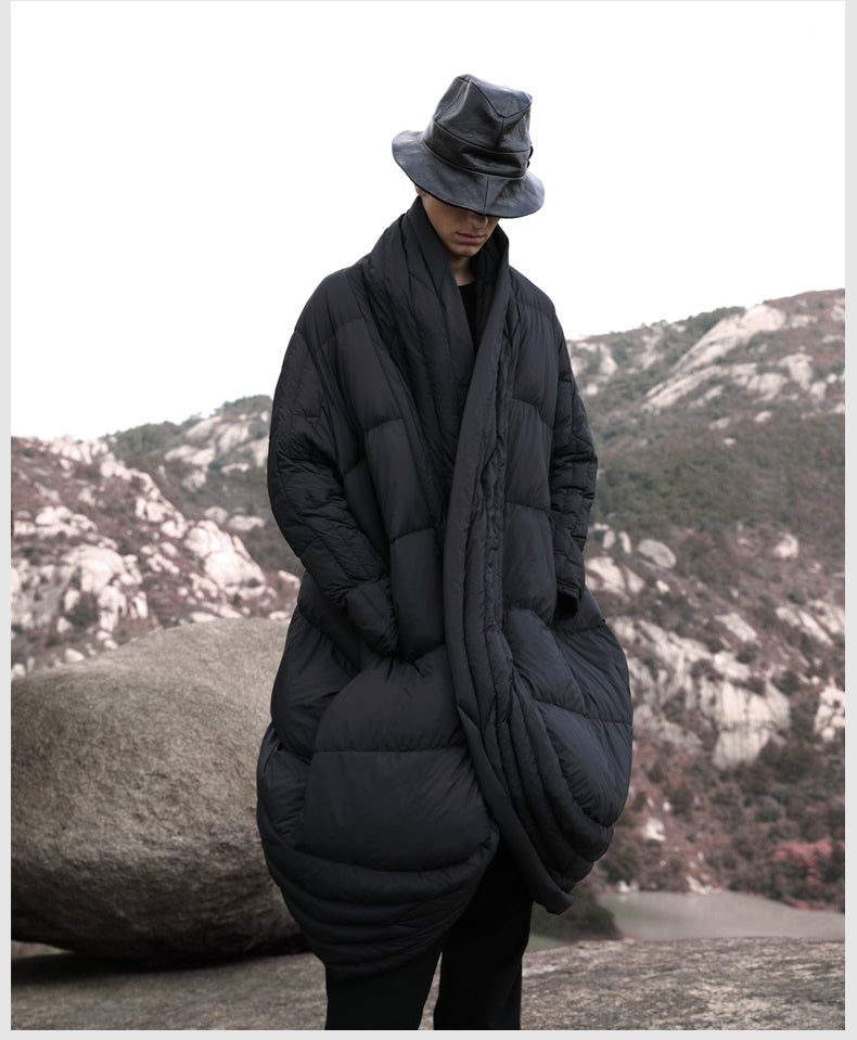 Original Designer Winter Dark Extra-Long Length Over the Knee Irregular Jacket