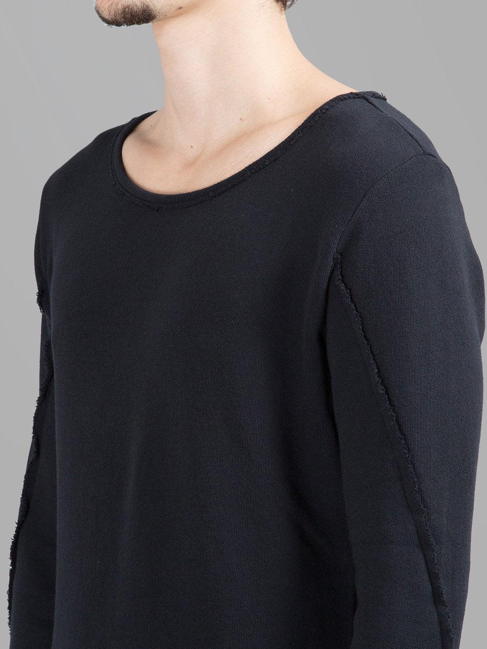 Men's Wide Round Neck Asymmetric Raw Cut Seam Sweatshirt