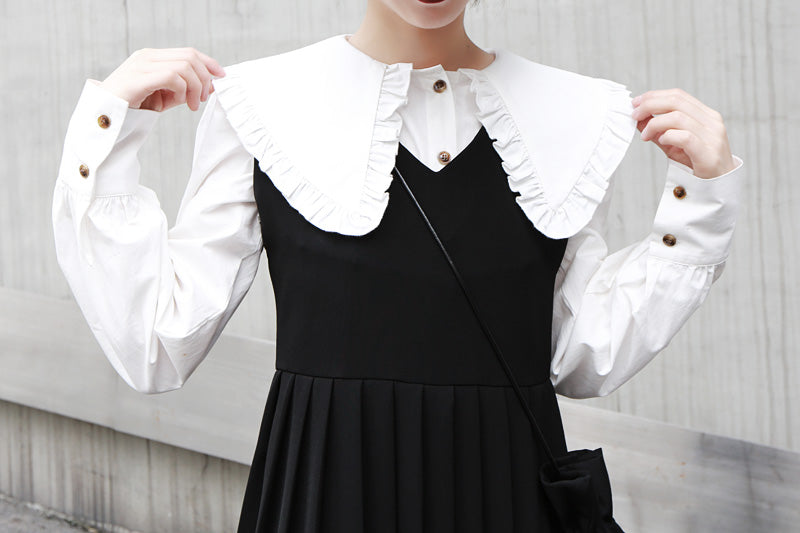 Spring New College Wind Black Pleated Skirt Sleeveless Dress Suit