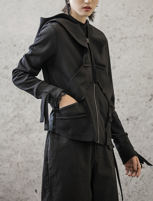 Autumn Dark Style Hoodie Korean Cut Edge Design Short Casual Women Sweater Coat