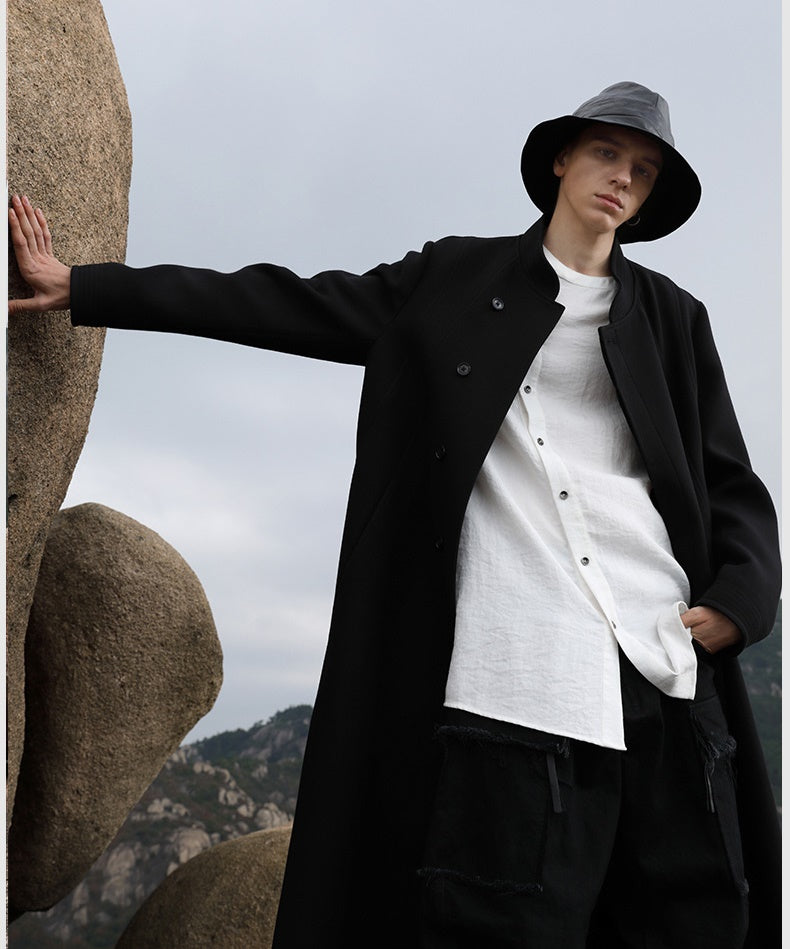 Men's Mid-length Comfortable Jacket Stand-up Collar Woolen Coat