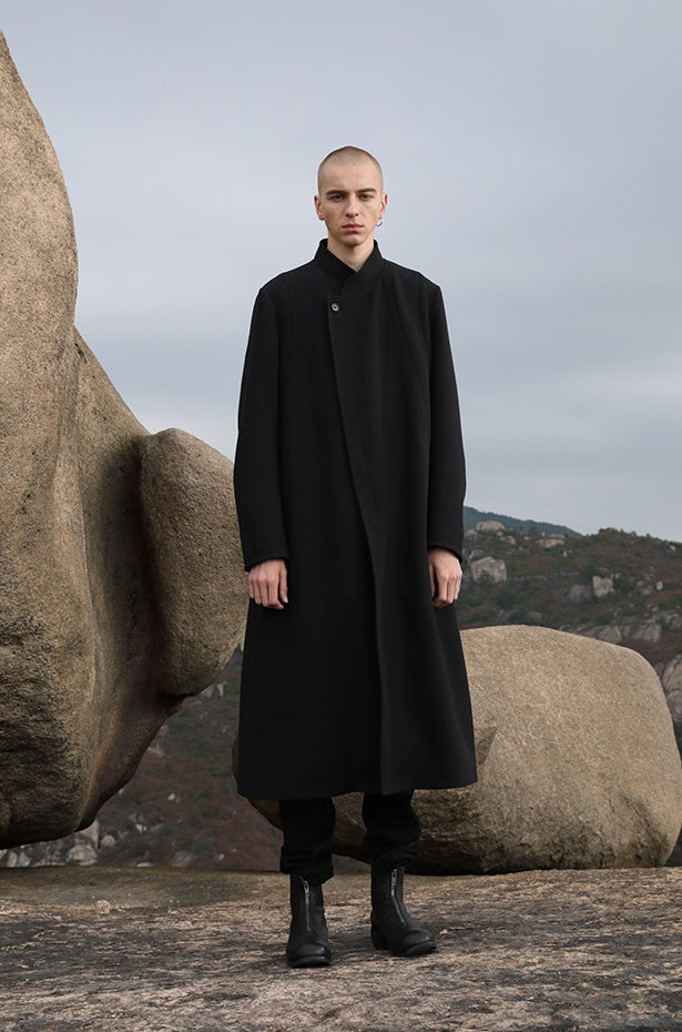 Men's Mid-length Comfortable Jacket Stand-up Collar Woolen Coat