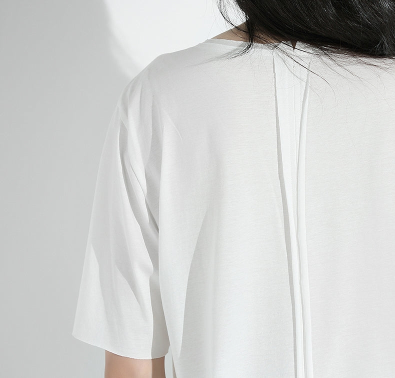 Original Japanese Designer Tide Male Loose Long Irregular Hem Short-Sleeved T-shirt / Asymmetric Cut / Deconstruction