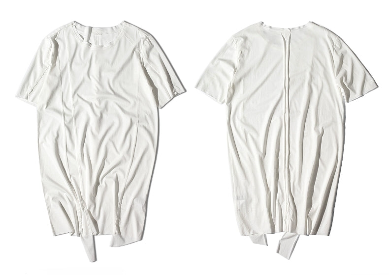 Original Japanese Designer Tide Male Loose Long Irregular Hem Short-Sleeved T-shirt / Asymmetric Cut / Deconstruction