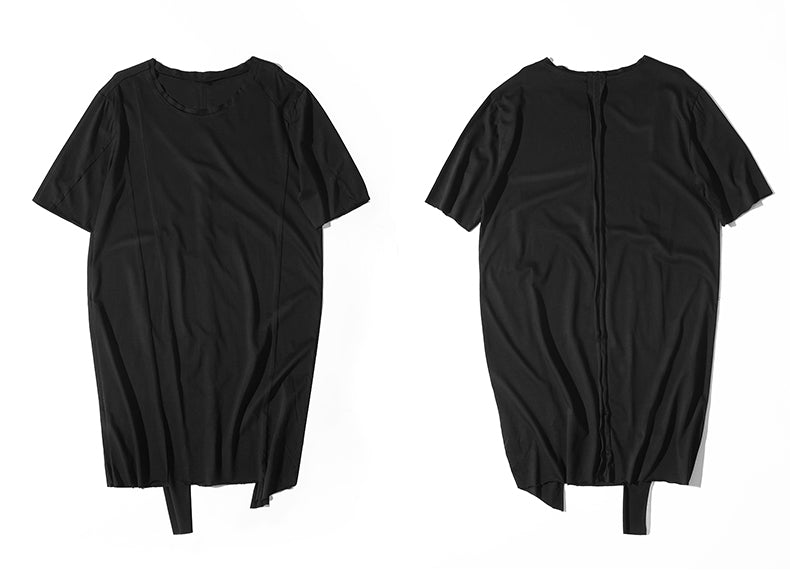 Original Japanese Designer Tide Male Loose Long Irregular Hem Short-Sleeved T-shirt / Asymmetric Cut / Deconstruction
