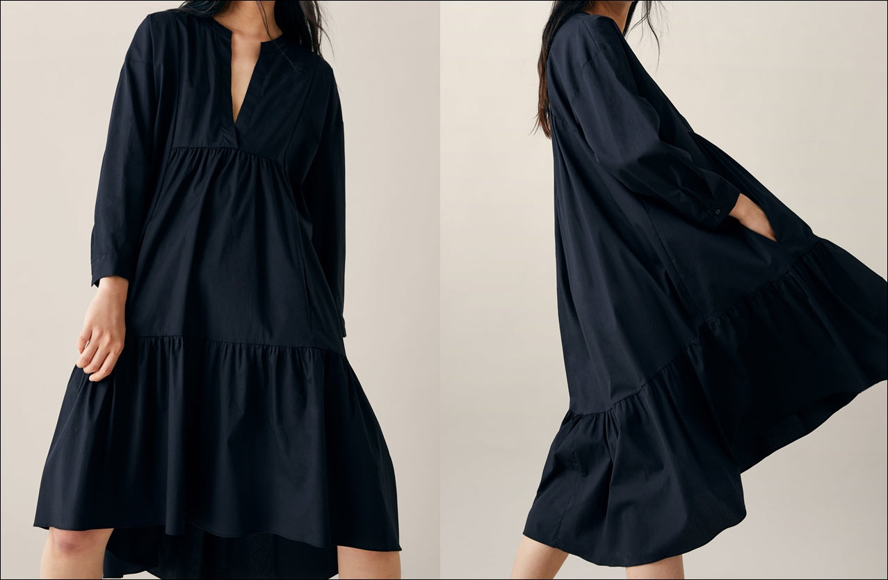 Long Poplin Dress / Asymmetric Hem 3XL / Black / Oxford Long Poplin Dress / Asymmetric Hem 3XL / Black / Oxford