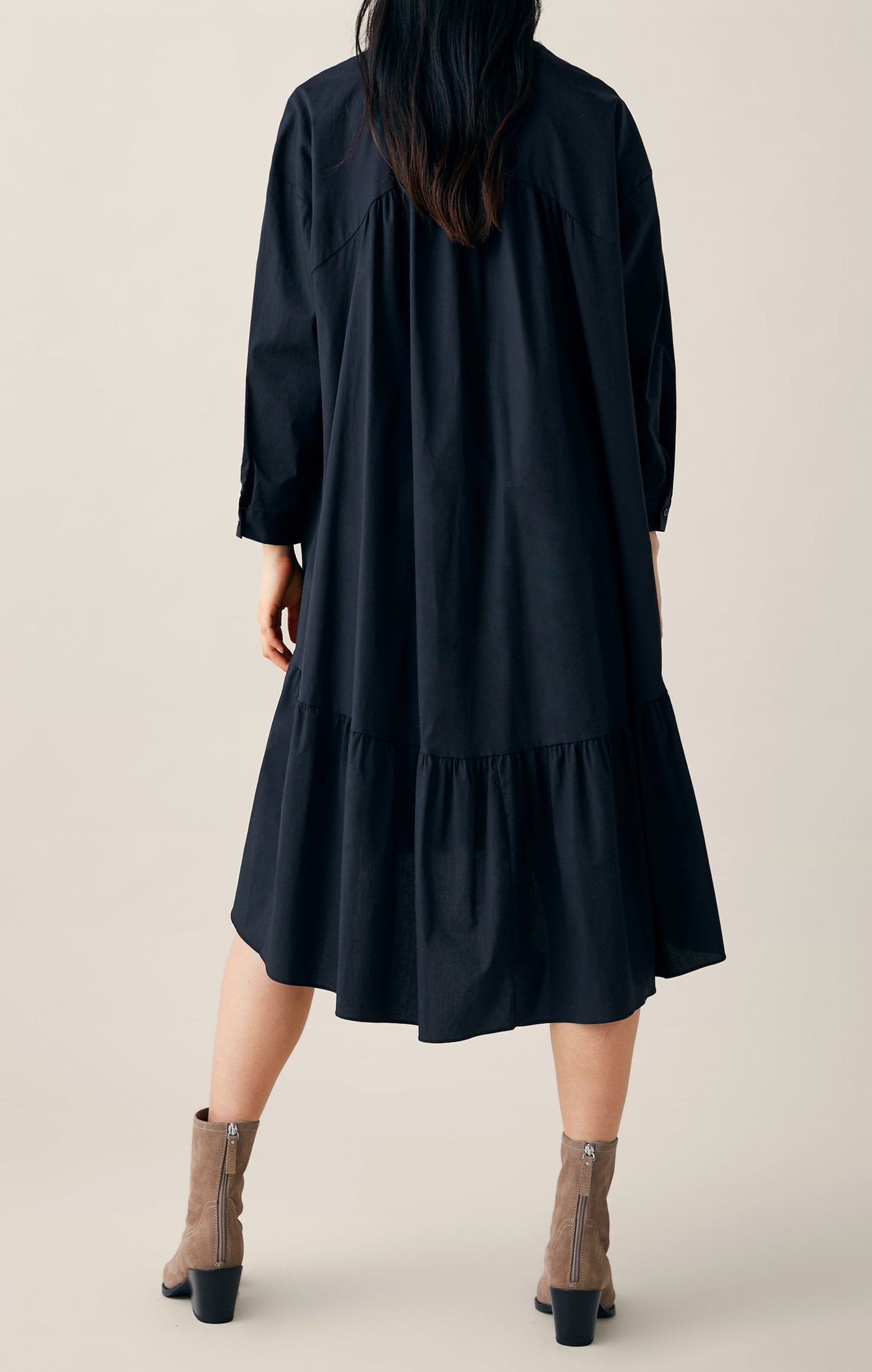 Long Poplin Dress / Asymmetric Hem 3XL / Black / Oxford Long Poplin Dress / Asymmetric Hem 3XL / Black / Oxford