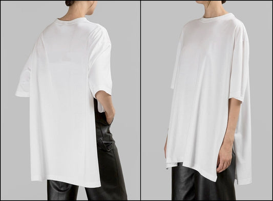 Asymmetrical Side Big Slit Viscose Cotton Oversized Relax Fit Top