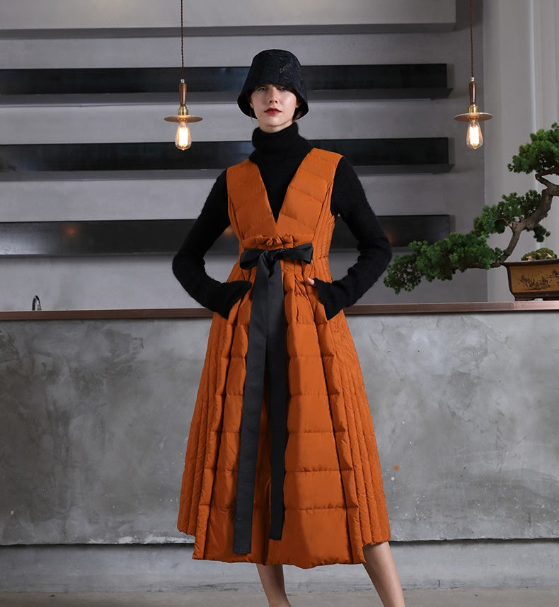 Women Sleeveless Dress Coat / Long irregular Skirt Hem Vest
