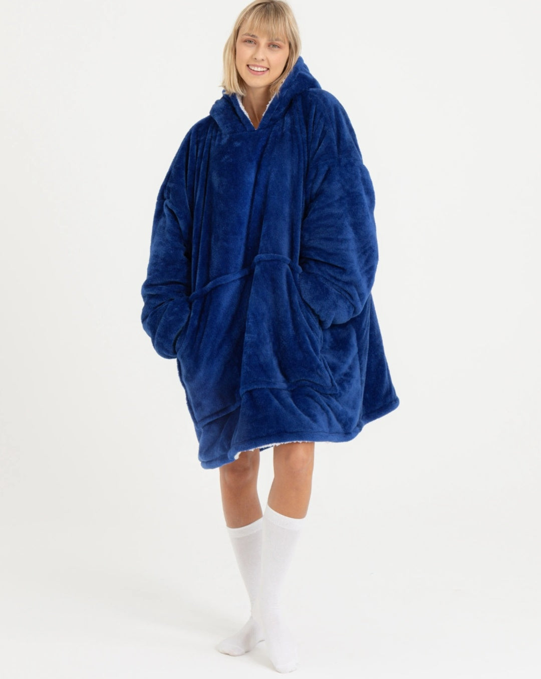 Winter Warm Soft Velour Hoodie Blanket Pocket Big Soft Robe Bathrobe Sweatshirt Pullover