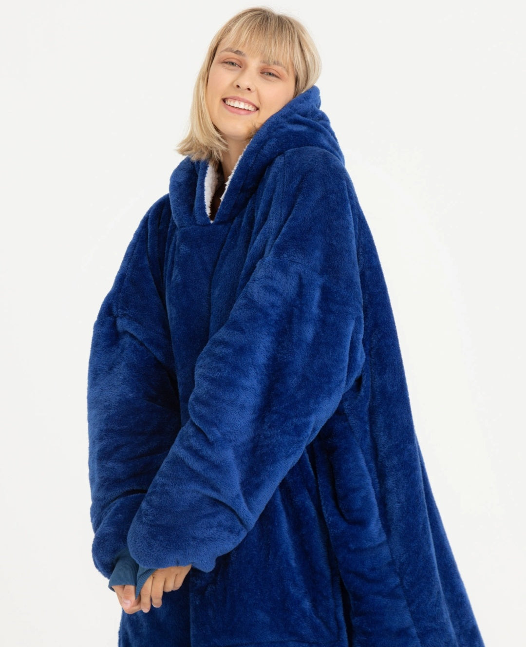 Winter Warm Soft Velour Hoodie Blanket Pocket Big Soft Robe Bathrobe  Sweatshirt Pullover