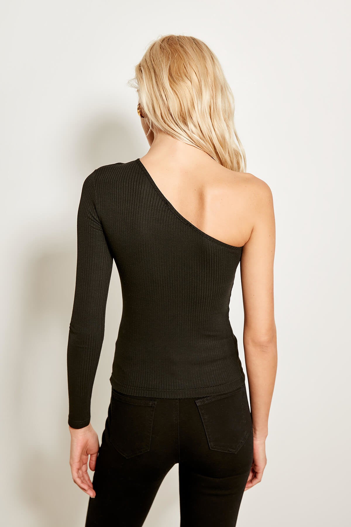 Black One-Sleeved Knitwear Sweater - Cut out Detail