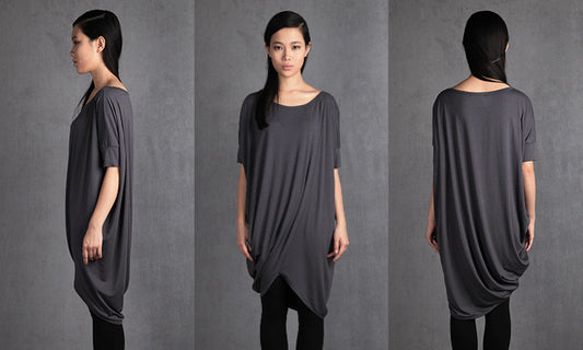 Asymmetric Oversized Twisted Top,Party Long Tunic, Loose TSHIRT -BB515