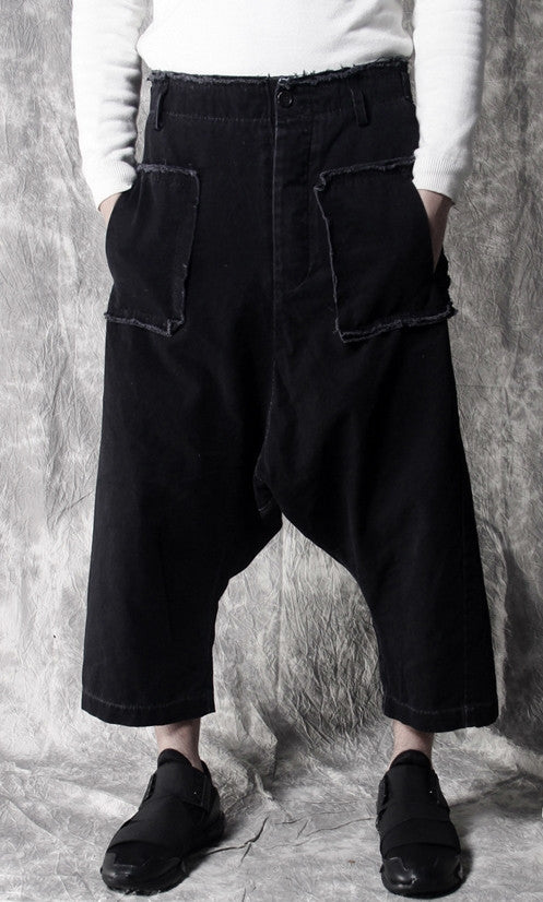 Stretchy Cotton Sarouel Big Front Pocket Drop Croth Pant Trouser
