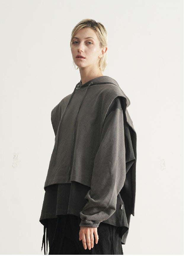 Dirty Dyed Two Piece Look - Cloak Style Stitching Sweater