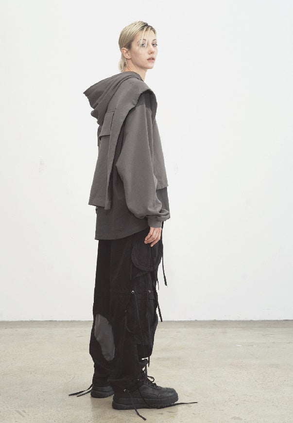 Dirty Dyed Two Piece Look - Cloak Style Stitching Sweater