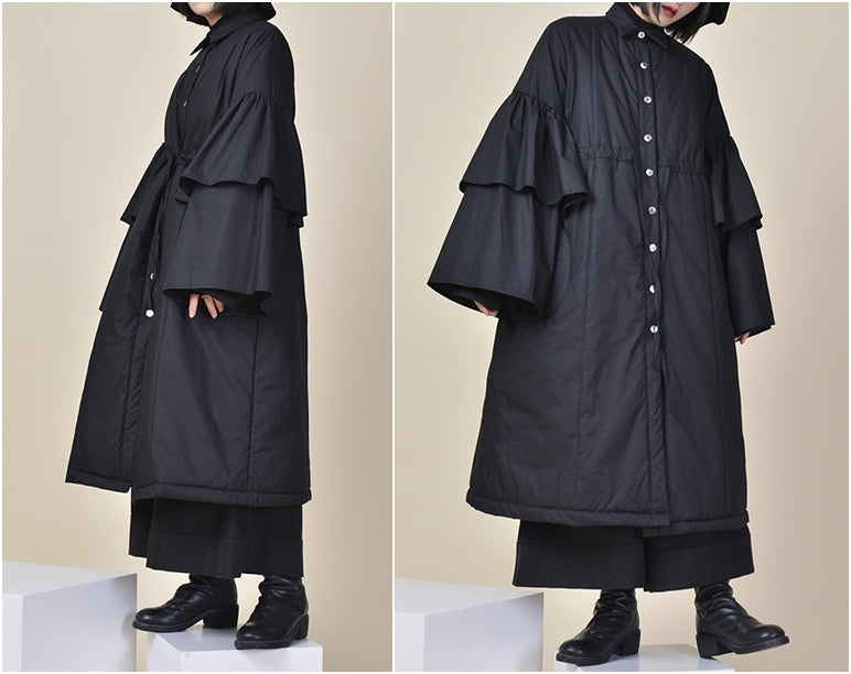 Winter Loose Asymmetric Cut Long Padded Flared Sleeve Kimono Jacket / Japanese