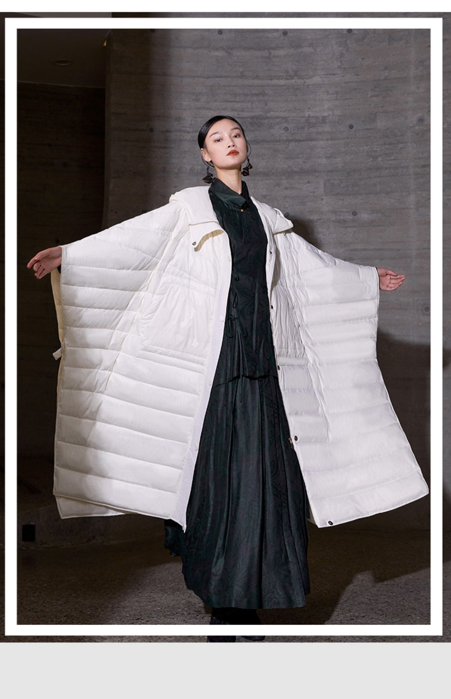 Women's Loose Hooded Chinese Kimono Down Jacket