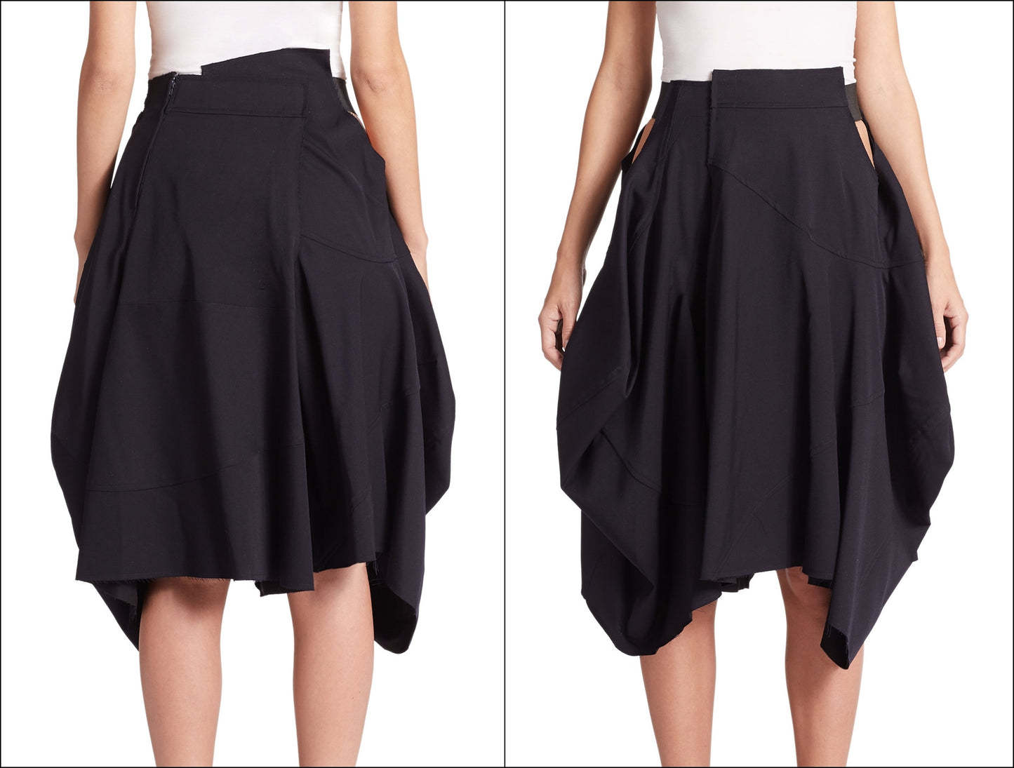 Women Loose Fitting Black Asymmetrical Hybrid Shorts Skirt // Draped Skirt