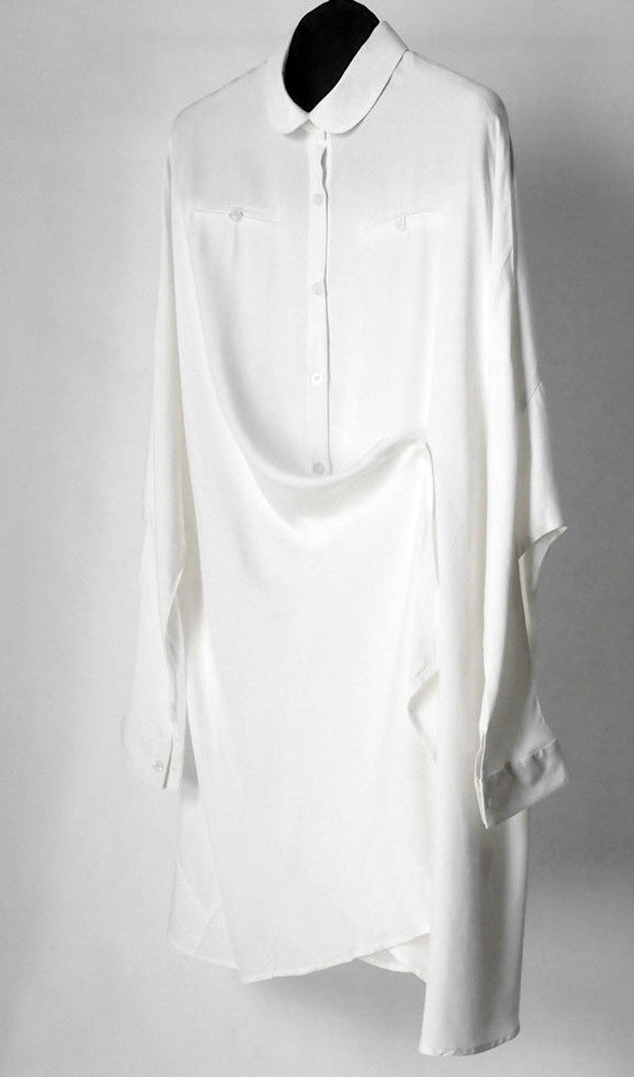 Crepe Tunic Dress Long Sleeve Loose Waist /Irregular Split Shirt