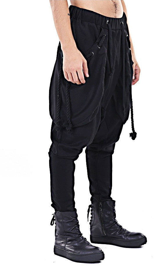 Mens Linen Drop Low Crotch Harem Pants Tapered Loose Baggy Trousers Joggers  | eBay