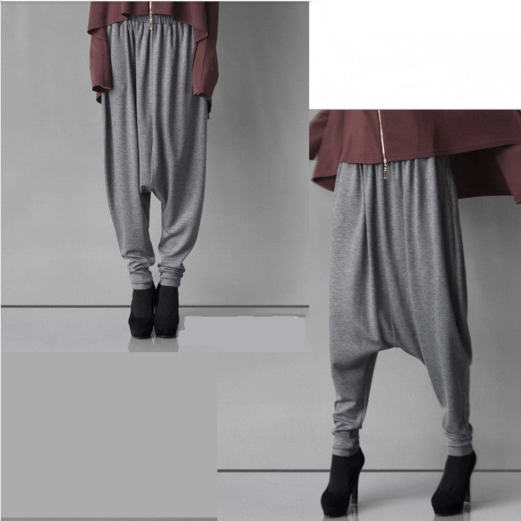 Women Elastic Waist Drop Crotch Pants Hip Hop Baggy Long Trousers Pocket  Tapered | eBay