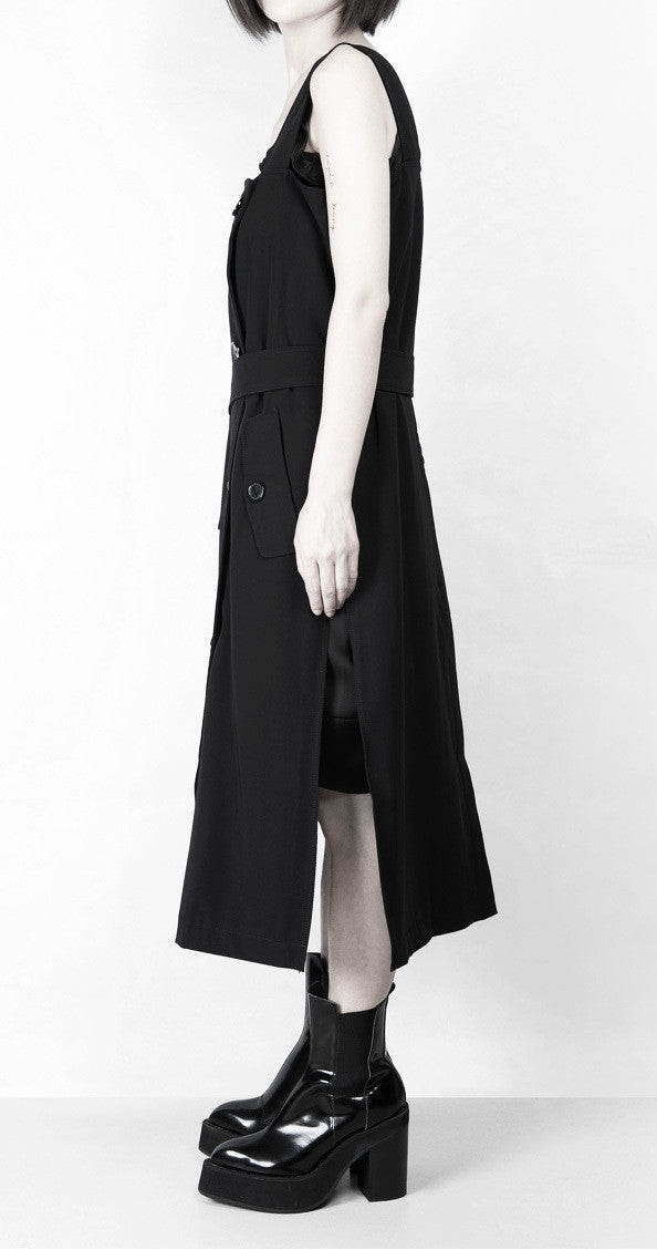 Relaxed-fit Stretcy Cotton Dark Black Contour of the Top Long Strap Dress Tunic