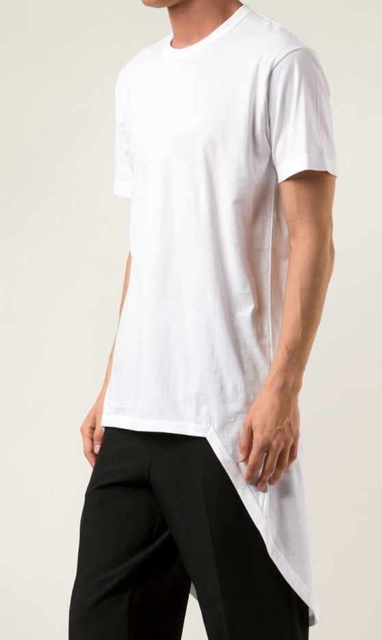 Short Sleeve Viscose Cotton Back Extended tee Feauturing a Round Neck and Long Tuxede Tail Tshirt