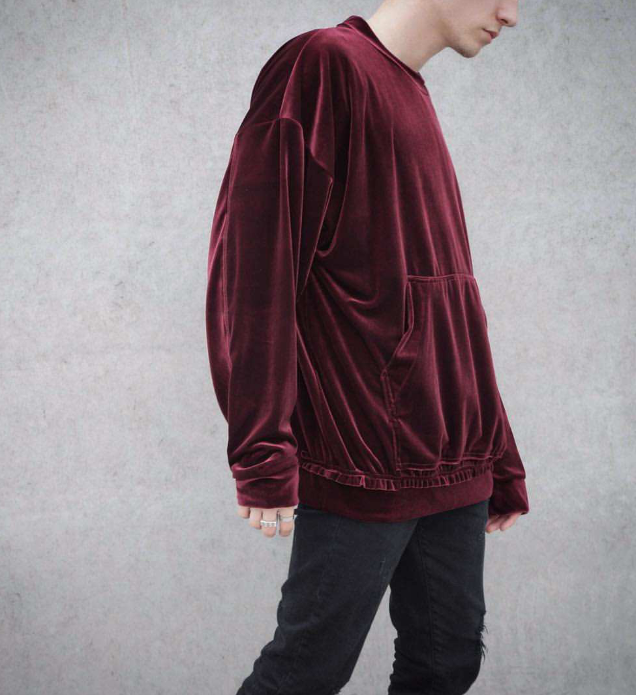 Velvet Raw Edge Velvet 80 s Sweater Oversized Fit Dropped Shoulder